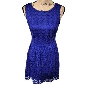 Francesca’s Alya royal blue lace clip dot dress size small